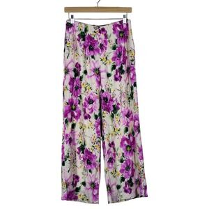 Abercrombie & Fitch Floral Plisse Wide Leg Pants Purple Cream Boho Size S